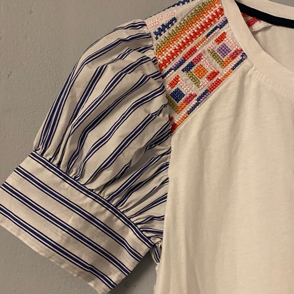 In2 by InCashmere White Tee with Multicolor Sleeves - Picture 2 of 10